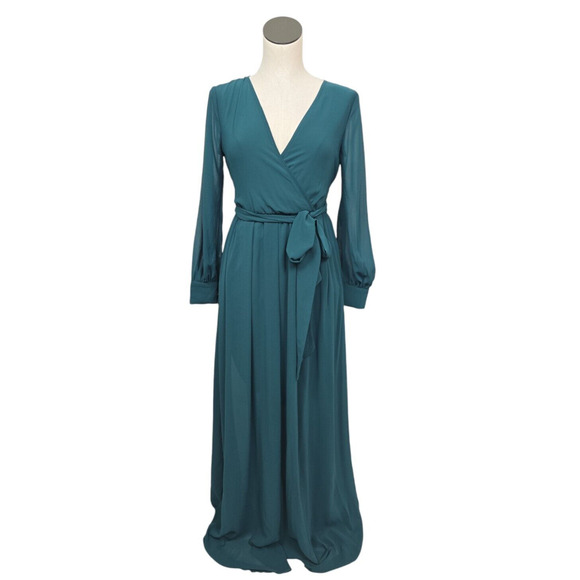 NWT Baltic Born Green Celine Maxi Formal Dress Slit Sheer Sleeves Womens Size XS - Picture 1 of 12